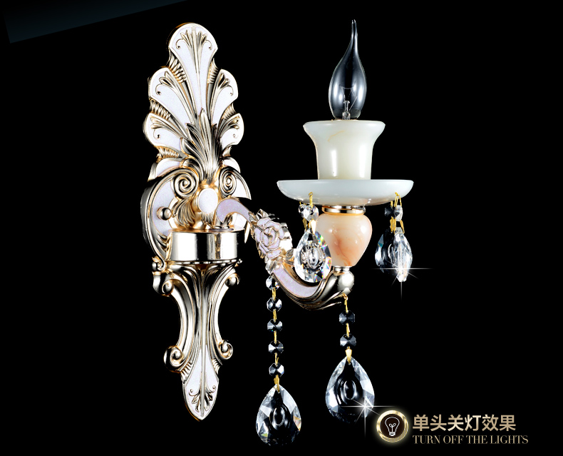 罗莎蒙德   欧式水晶壁灯客厅卧室床头双头壁灯创意锌合金仿玉石过道灯 607壁灯-2