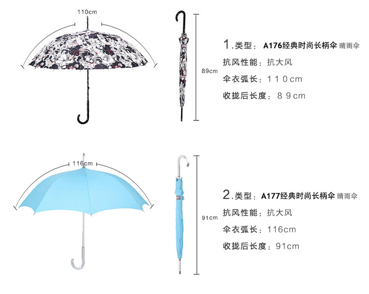 优集品Totes经典时尚长柄伞 A179-透明心