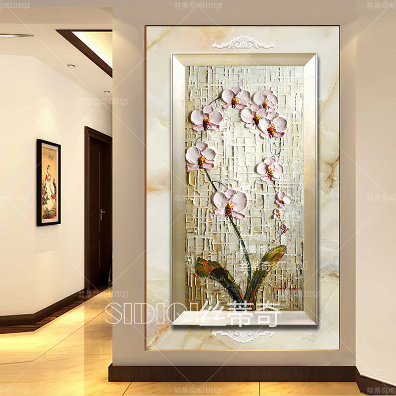 
                                        丝蒂奇SIDIQI欧式装饰画手绘油画玄关挂画抽象花卉壁画家居走廊有框画竖版画蝴蝶兰 欧式香槟外框 宽40*高80                