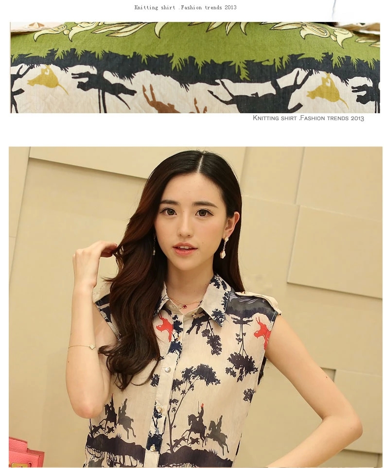 妙孜2015夏季新款 翻领印花雪纺上衣短裤女装两件套时尚休闲套装女 白色 L