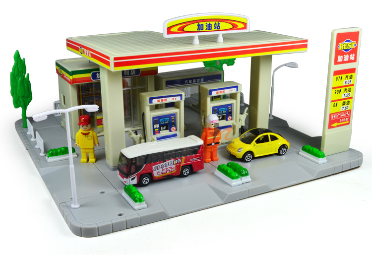德馨玩具(dc) 多功能加油站合金车模型玩具 加油机配车场景 儿童情景