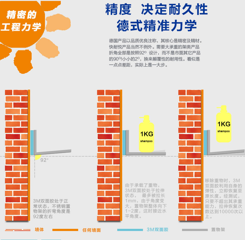 德国YOULET 不锈钢浴室置物架卫生间洗水间配毛巾挂钩 全钢无钩