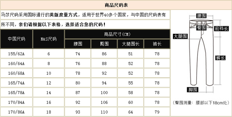 【2件75折】M&S/马莎 女微喇牛仔裤 中腰修身休闲长裤 T576349 浅牛仔蓝 160/64A(8)