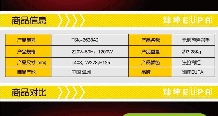 灿坤 TSK-2628A2家用无烟排油电烤盘 不粘分离式节能烤盘 烤肉羊牛排机芝士炉