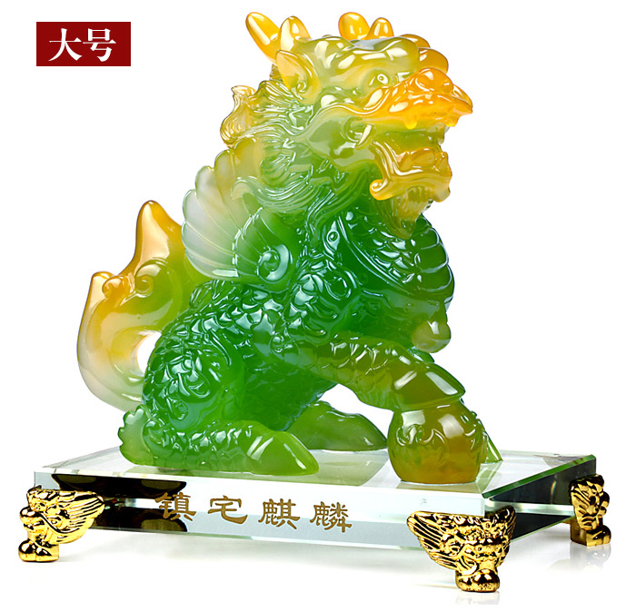 
                                        吉善缘 翡翠玉色麒麟摆件 一对麒麟风水摆件 创意礼品礼物工艺品家居装饰品QY489 小号绿色麒麟(一对)                