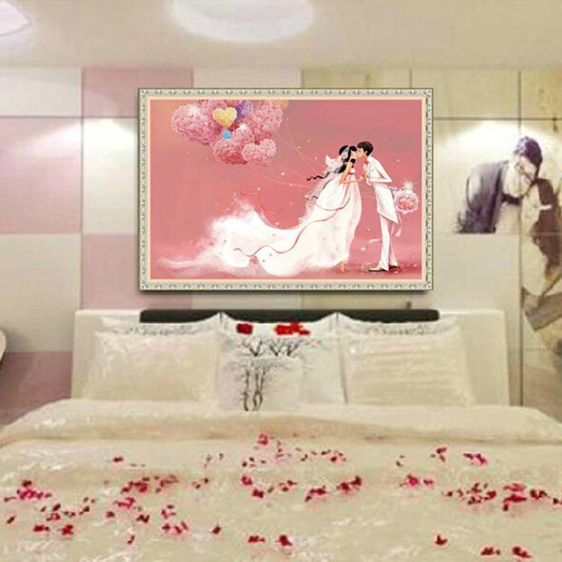 绚艺十字绣 DIY钻石画甜蜜一生 新款浪漫婚礼情侣婚庆钻石绣印花贴钻画十字绣 高端钻石画 120*87厘米 方钻满贴