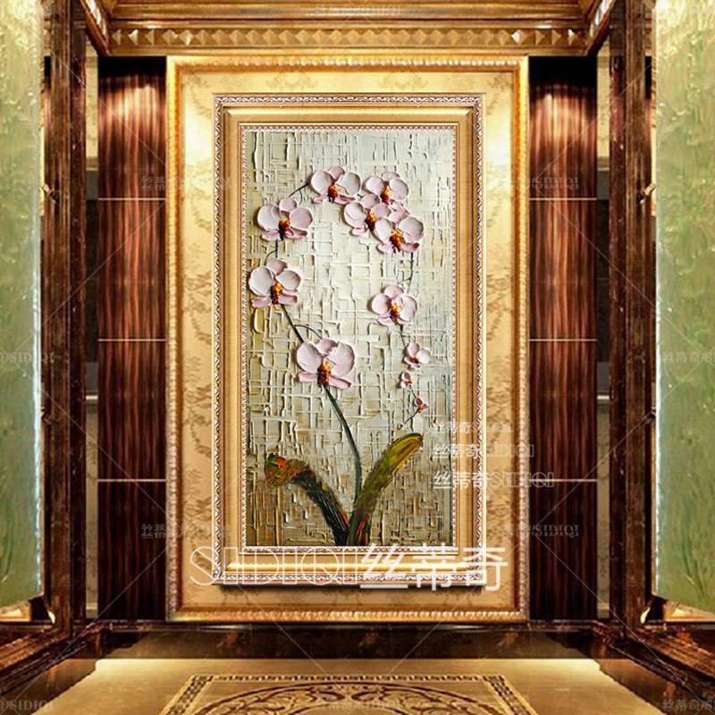 
                                        丝蒂奇SIDIQI欧式装饰画手绘油画玄关挂画抽象花卉壁画家居走廊有框画竖版画蝴蝶兰 欧式香槟外框 宽40*高80                