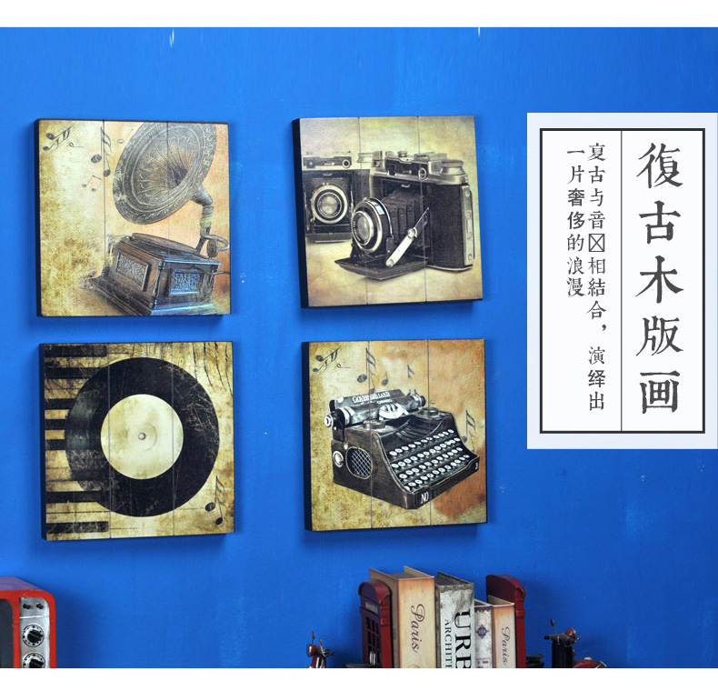 时光巴士 复古油画木板画 家居装饰画挂画 实木壁画无框画