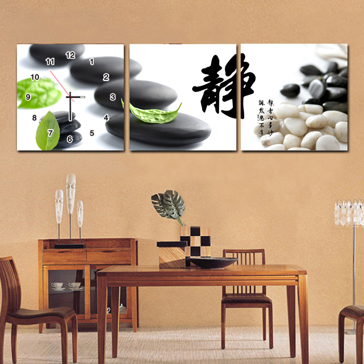 金品家 客厅装饰画 餐厅现代三联画 书房 卧室墙画 沙发背景墙挂画无框画 现代简约风格 N组合 三联组合 带钟表50*50*3