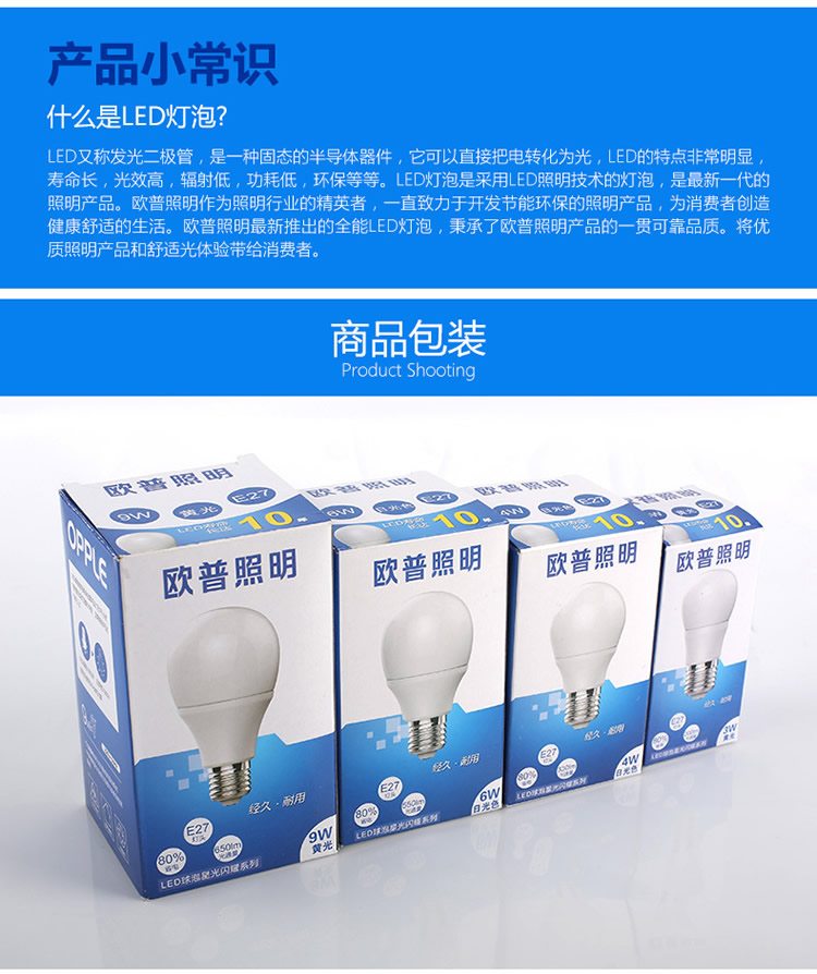 欧普照明 led灯泡 3瓦 螺口球泡（螺旋超亮照明节能灯光源） E14灯头 白光