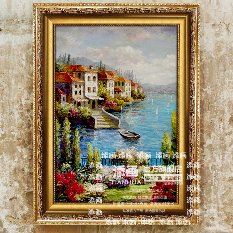 添画 纯手绘风景油画 客厅挂画玄关画欧式风景画 A2 40*60CM