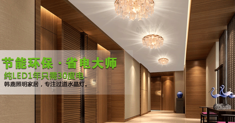 韩鹿LED阳台灯 过道灯 玄关灯 走廊灯 水晶灯 客厅灯 入户灯门厅灯现代时尚星光灯 单圈水晶灯珠款 暗装