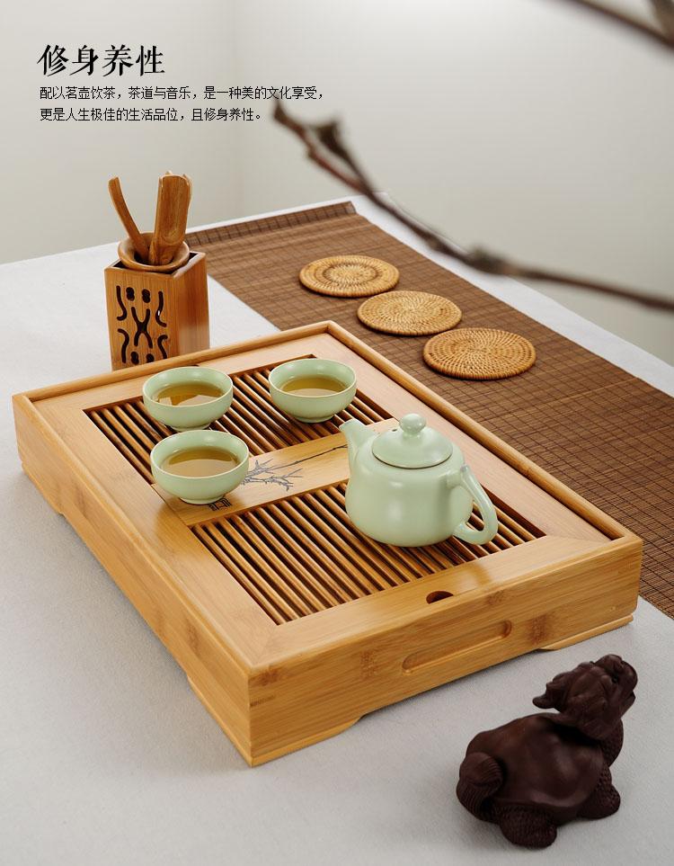 茗匠 小箱式储水茶盘  孟宗竹制茶盘 茶台茶海 功夫茶具 大中小号 大号
