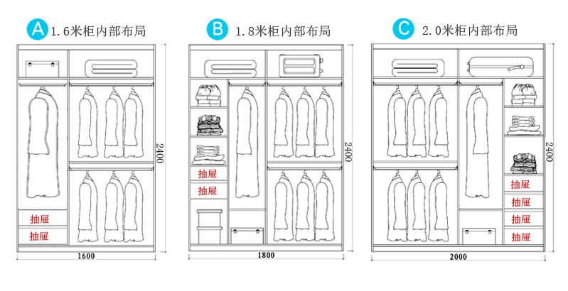 鼠米家居现代简约推拉门大衣柜 整体移门衣柜 免漆板趟门衣橱定制 2.