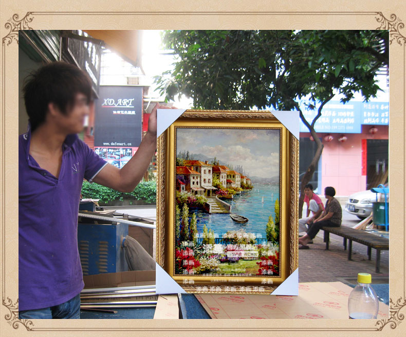 添画 纯手绘风景油画 客厅挂画玄关画欧式风景画 A2 40*60CM