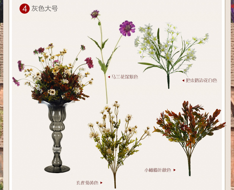 Snnei室内 高脚透明玻璃花瓶 欧式古典 时尚现代摆设 客厅装饰品 灰色中号花瓶 花瓶组合-7天发货