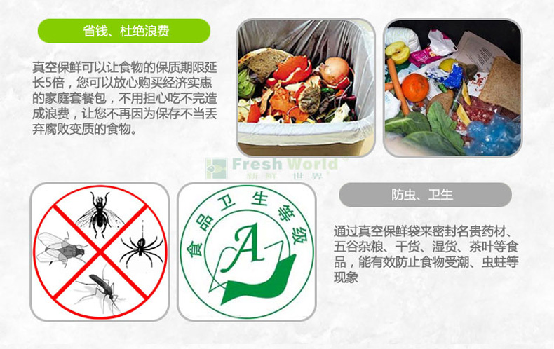 
                                        新鲜世界（Fresh World） 新鲜世界系列真空包装机食品保鲜袋 卷装袋 纹路袋 2卷28cm*5m                