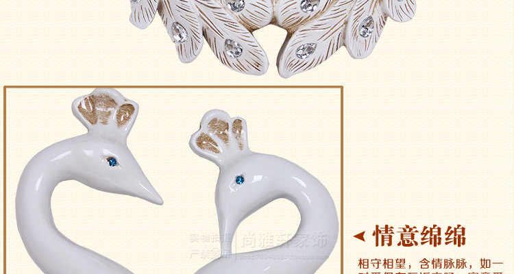 尚雅轩 包邮孔雀欧式复古钟表客厅大挂钟个性挂表静音装饰壁钟时钟 孔雀向下银色仿古