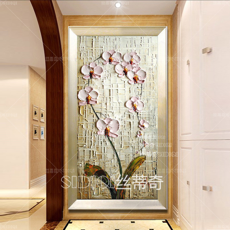 
                                        丝蒂奇SIDIQI欧式装饰画手绘油画玄关挂画抽象花卉壁画家居走廊有框画竖版画蝴蝶兰 欧式香槟外框 宽40*高80                