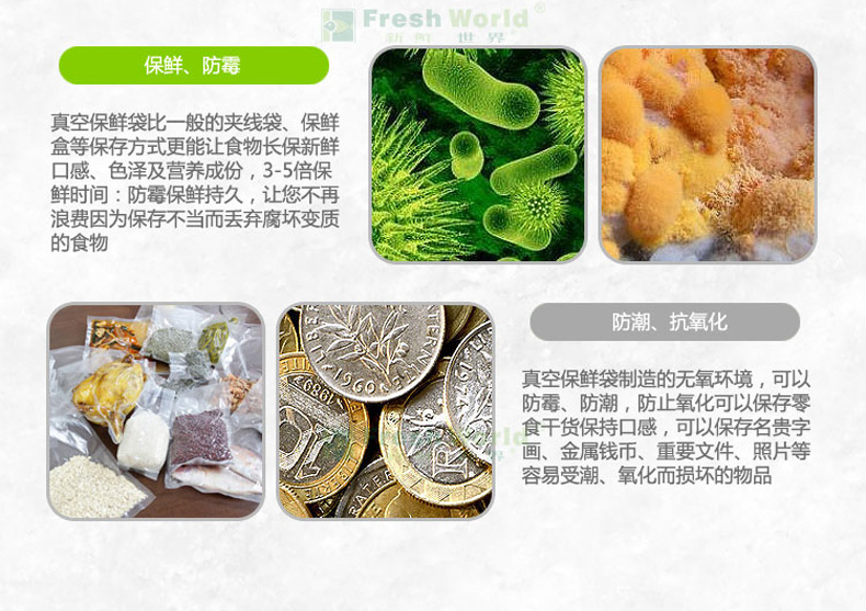 
                                        新鲜世界（Fresh World） 新鲜世界系列真空包装机食品保鲜袋 卷装袋 纹路袋 2卷28cm*5m                