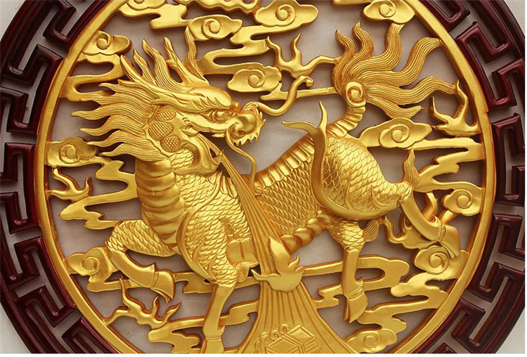
                                                                                罗诗玛诺 东阳木雕挂屏麒麟挂件工艺品 乔迁搬家礼品壁挂中式玄关家居装饰品 客厅茶室圆形木雕挂屏 麒麟祥瑞                
