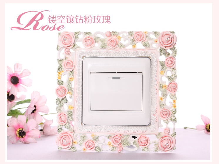 梦唯雅 环保彩绘 手工创意开关套 树脂开关保护贴套 亚克力树脂 蕾丝红玫瑰006