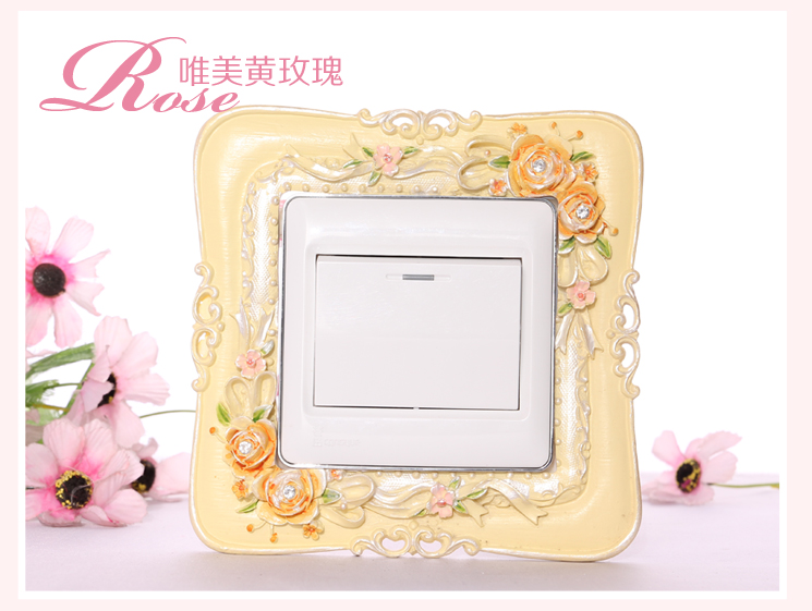 梦唯雅 环保彩绘 手工创意开关套 树脂开关保护贴套 亚克力树脂 蕾丝红玫瑰006