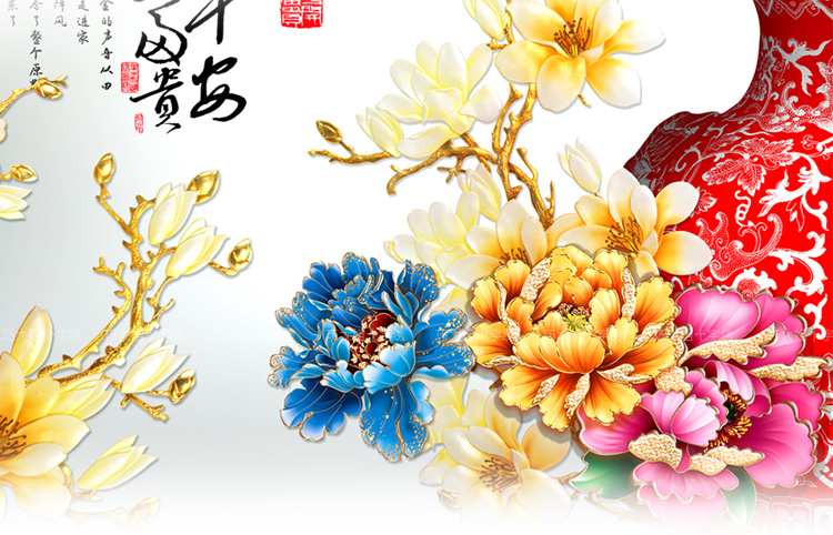 巧大姐钻石画花开富贵平安牡丹粘贴十字绣新款圆钻贴钻卧室客厅画 187*69cm 5D高端圆钻