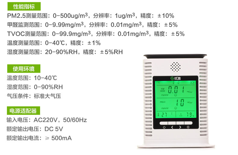 
                                        奥斯邦 优雅家用室内测甲醛检测仪器TVOC苯氨PM2.5雾霾表便携式空气质量测试仪表五合一 甲醛+TVOC检测                