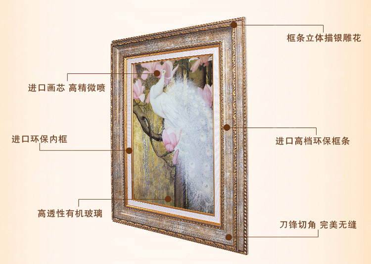 
                                        客厅装饰画现代欧式挂画壁画玄关画三联画有框画 孔雀赞 孔雀AB俩幅价格 55*70                