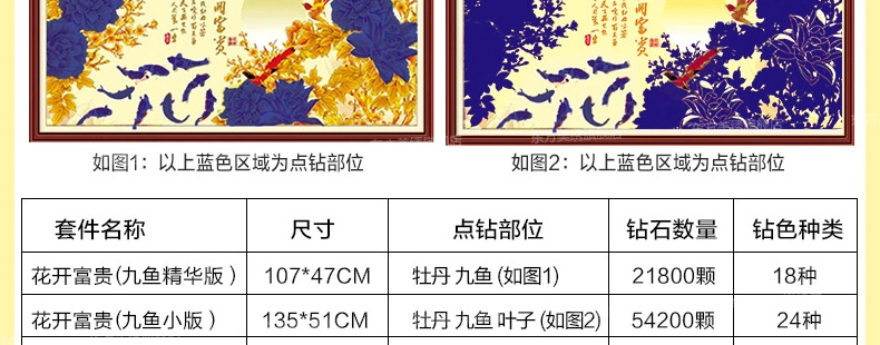 
                                        东方美绣十字绣3d客厅钻石画钻石5D魔方钻花开富贵九鱼图大幅钻石绣十字绣客厅圆钻满钻钻石画 201*88CM                