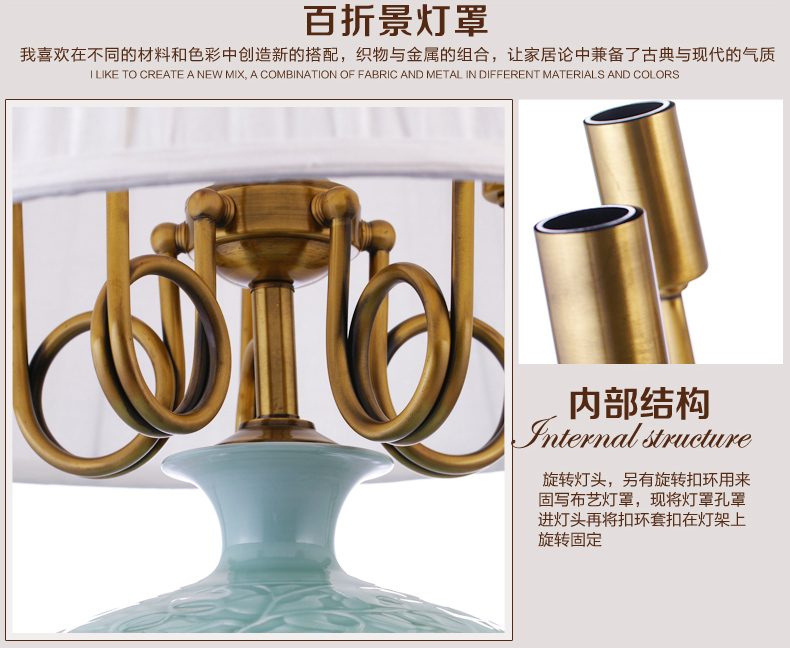 中式陶瓷台灯卧室床头灯欧式客厅书房台灯 复古婚庆装饰台灯 YQ3001