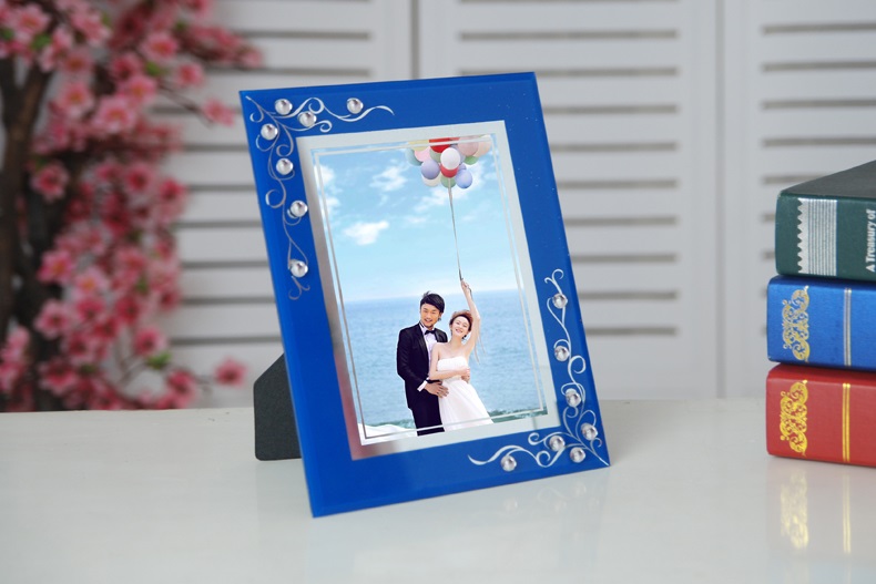 玻璃相框透明摆台 水晶相框7/8/10寸镜框 儿童婚纱照片相架蝶恋花 透明 8寸横竖可摆