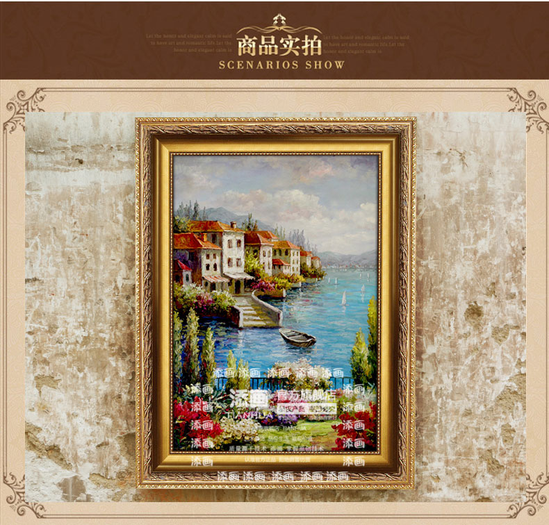 添画 纯手绘风景油画 客厅挂画玄关画欧式风景画 A2 40*60CM