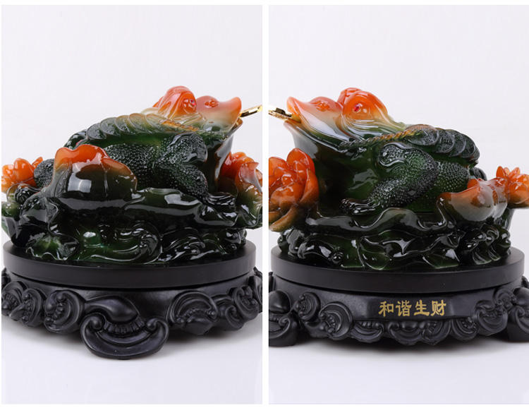 华庭丽娜 树脂三足金蟾蟾蜍摆件 家居家庭装饰品 商务办公开业乔迁工艺礼品 YL和谐生财墨玉色 中号