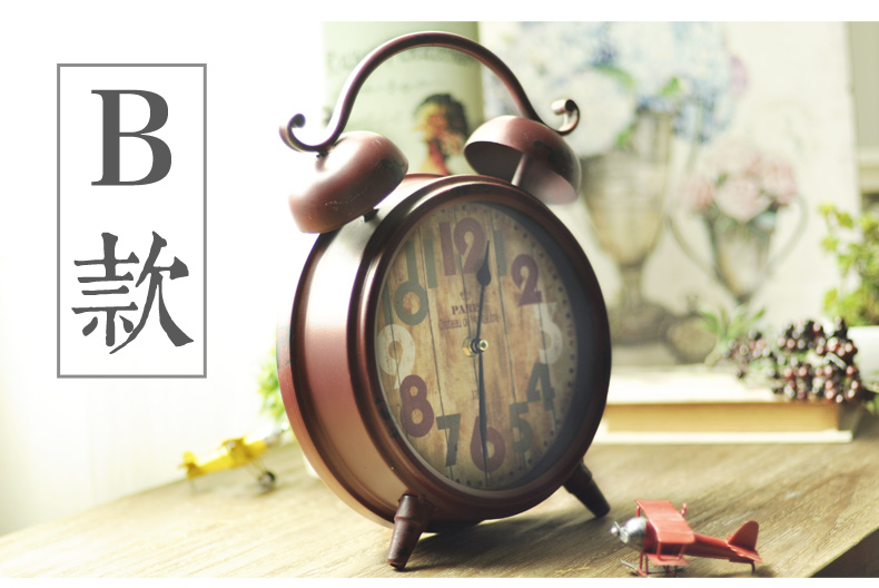 时光巴士 复古静音石英钟简约时钟创意座钟做旧铁艺 JY-5-WH