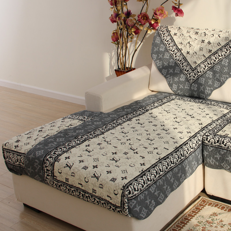 莱芙棉 布艺绗缝防滑沙发垫 夏用田园座垫桌椅垫坐垫 蓝LV 90cm*210cm单条