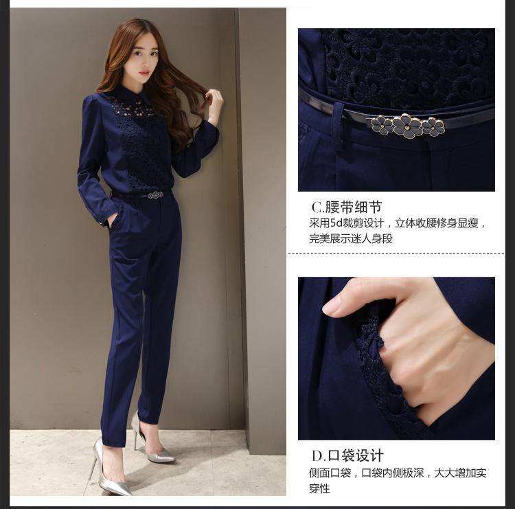 菡欣衣都2015新款女装韩版时尚套装职业修身上衣长裤两件套装 女F1382 图片色 L