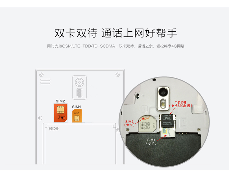 朗格天启L80 移动4G手机 联通2G双卡双待 白色