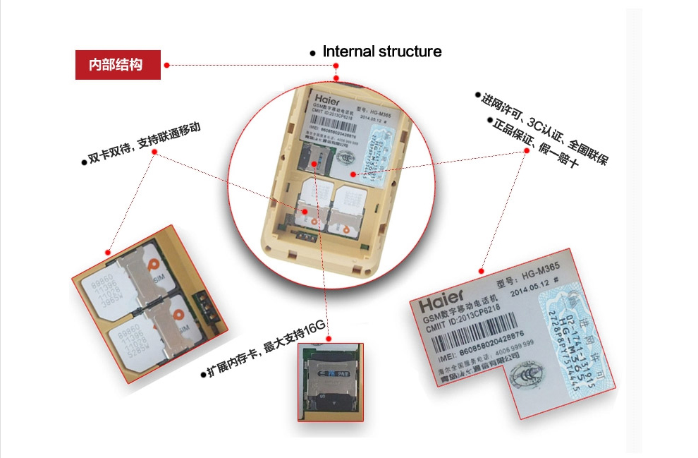 海尔（Haier）HG-M365 移动/联通2G 直板老人手机 双卡双待 炫酷黑