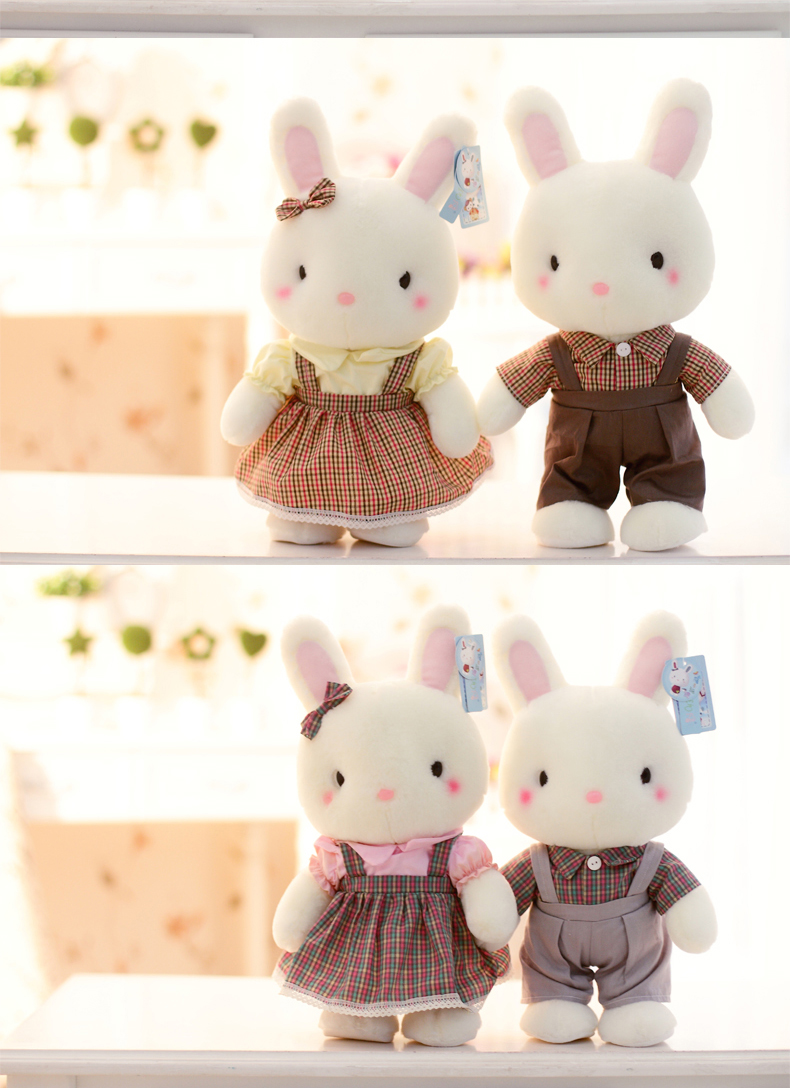 棉呆呆 婚庆新婚礼品情侣婚纱礼服小兔兔婚纱兔毛绒公仔 情侣兔一对-紫色婚纱 40cm