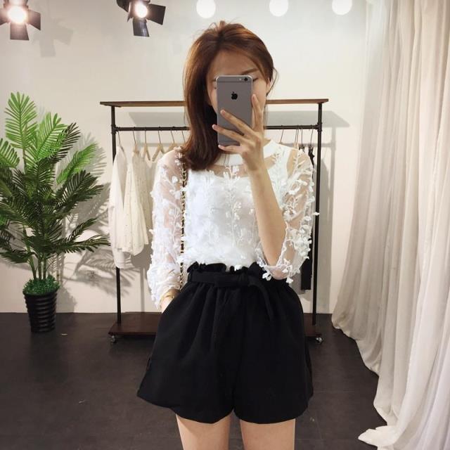 纯束2015韩国百搭显瘦宽边松紧高腰系带花苞阔腿短裤 红色 XS