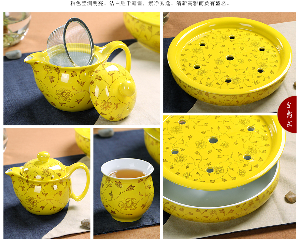 闽毓 茶具套装特价促销 双层陶瓷功夫茶具套装促销带茶盘隔热 水点桃花