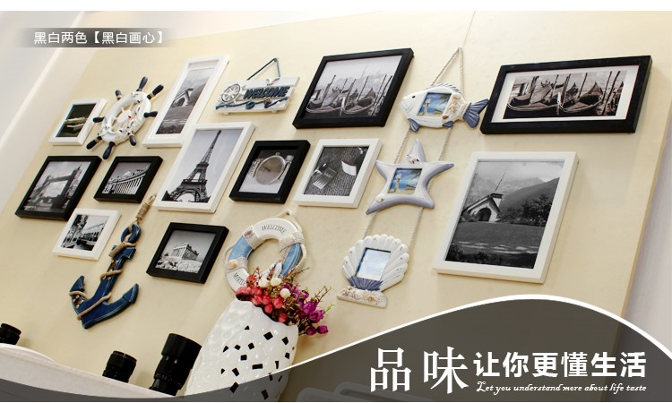子轩立体墙饰IP542鱼骨牌创意超大照片墙/相框墙/相框组合 胡白两色+静沁画心