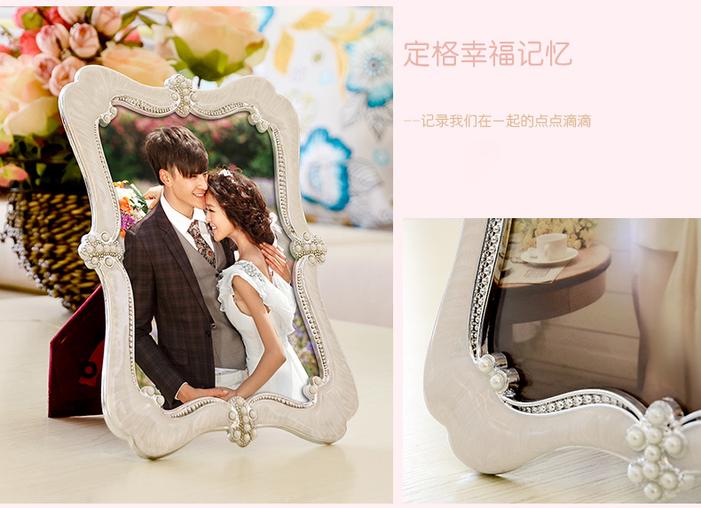 古笛 相框摆台 7寸6寸 10寸8寸影楼生活照水晶相框欧式婚纱照珍珠创意 天使树脂相框 10寸高贵摆台相框