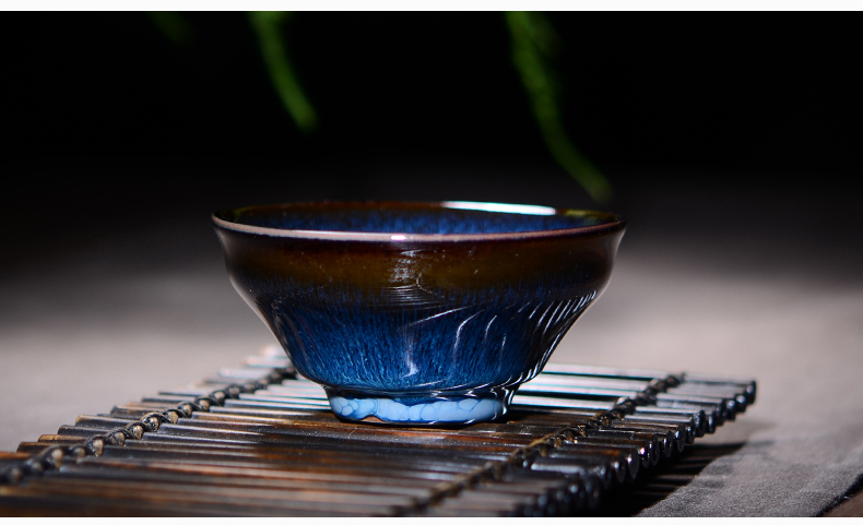 晨茗 建盏个人杯窑变蓝兔毫天目釉主人杯陶瓷茶杯普洱品茗杯小茶碗礼盒装 蓝兔毫 款式二