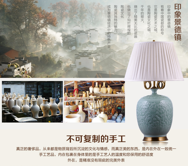 中式陶瓷台灯卧室床头灯欧式客厅书房台灯 复古婚庆装饰台灯 YQ3001