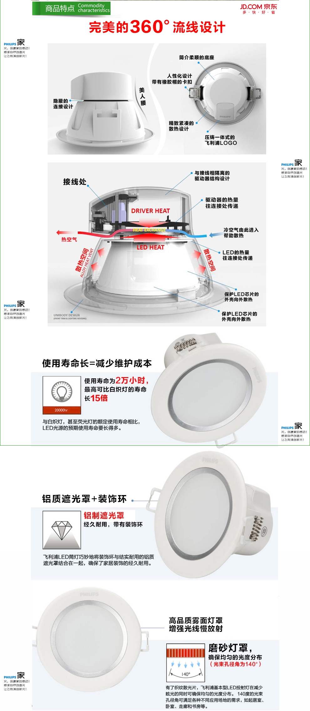 飞利浦筒灯LED闪烁【二代】筒灯（白边）2.5寸/3寸/3.5寸/4寸  3寸白光