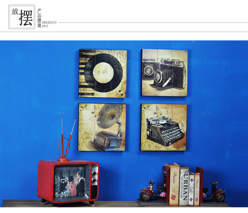 时光巴士 复古油画木板画 家居装饰画挂画 实木壁画无框画
