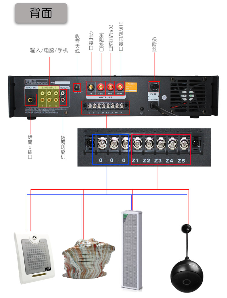 jgw 定压定阻功放机大功率功放5分区背景音乐带蓝牙fm